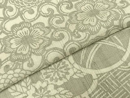 平和屋着物●上質な紬　型染め　横段花文　正絹　逸品　AABE1601fy