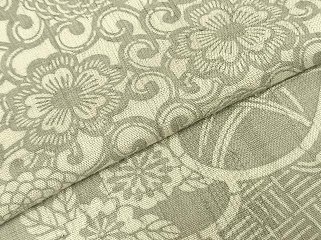 平和屋着物●上質な紬　型染め　横段花文　正絹　逸品　AABE1601fy
