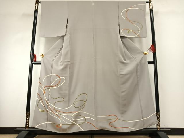 平和屋着物●銀座　志ま亀　訪問着　結び紐文　蕎麦切色地　金彩　正絹　逸品　AABE1607fy