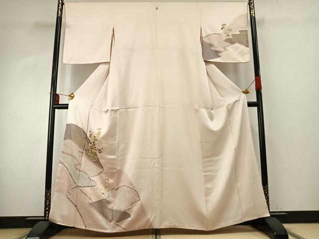 平和屋着物●訪問着 絞り 刺繍 草花文 金糸 金彩 正絹 逸品 AABE1608fy