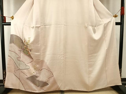 平和屋着物●訪問着 絞り 刺繍 草花文 金糸 金彩 正絹 逸品 AABE1608fy