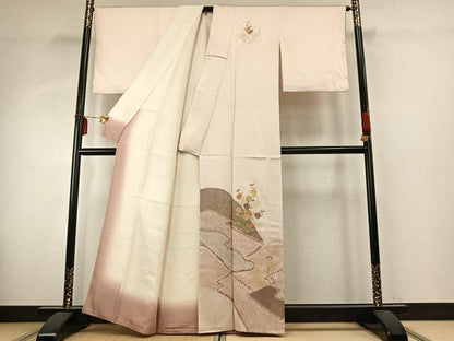 平和屋着物●訪問着 絞り 刺繍 草花文 金糸 金彩 正絹 逸品 AABE1608fy