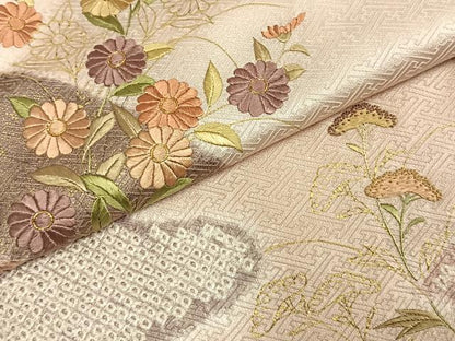 平和屋着物●訪問着 絞り 刺繍 草花文 金糸 金彩 正絹 逸品 AABE1608fy