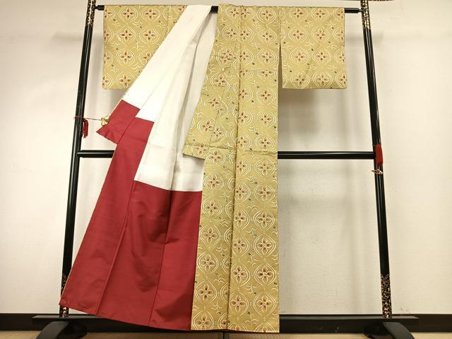 平和屋着物●本場染大島紬　小紋　ろうけつ染め　舞花文　正絹　逸品　AABE1612fy