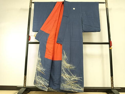 平和屋着物●アンティーク　大正ロマン　色留袖　松葉　金糸　鬼しぼ縮緬　正絹　逸品　AABE1618fy