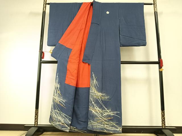 平和屋着物●アンティーク　大正ロマン　色留袖　松葉　金糸　鬼しぼ縮緬　正絹　逸品　AABE1618fy