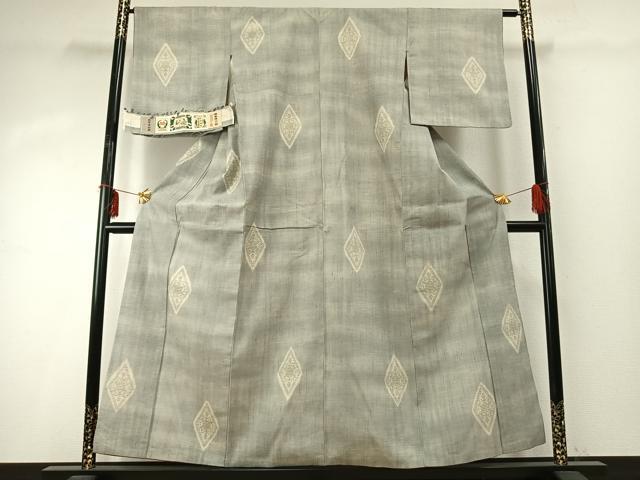 平和屋着物●上質な紬　結城織物　亀甲絣　菱文　証紙付き　正絹　逸品　AABE1623fy
