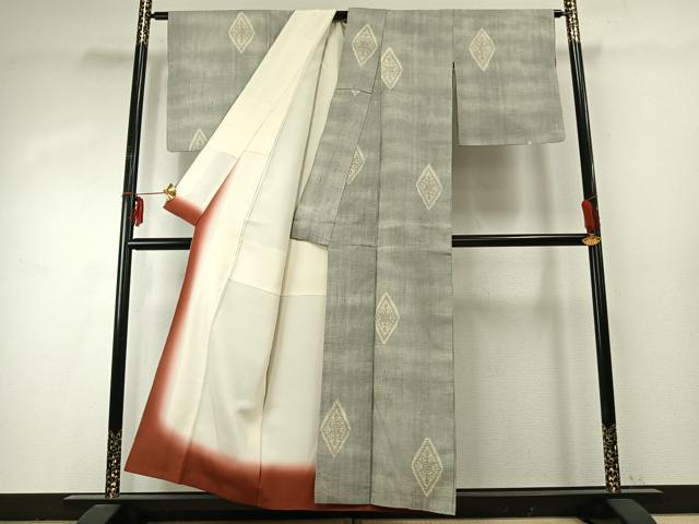 平和屋着物●上質な紬　結城織物　亀甲絣　菱文　証紙付き　正絹　逸品　AABE1623fy
