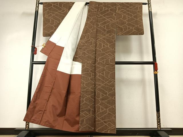 平和屋着物●上質な紬　幾何学文様　正絹　逸品　AABE1662fy