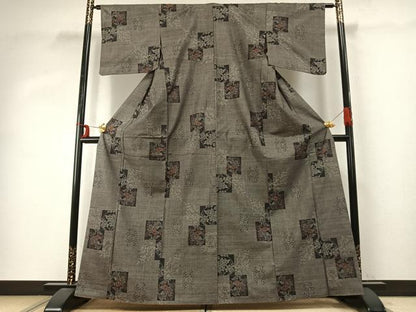 平和屋着物●本場大島紬 カタス9マルキ 色紙花文 正絹 逸品 AABE1678fy