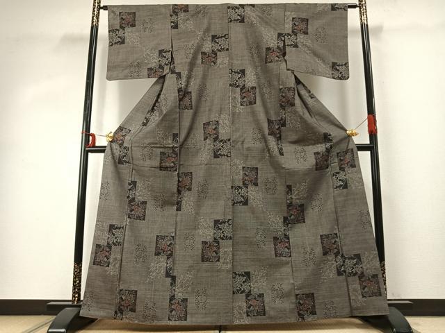 平和屋着物●本場大島紬 カタス9マルキ 色紙花文 正絹 逸品 AABE1678fy