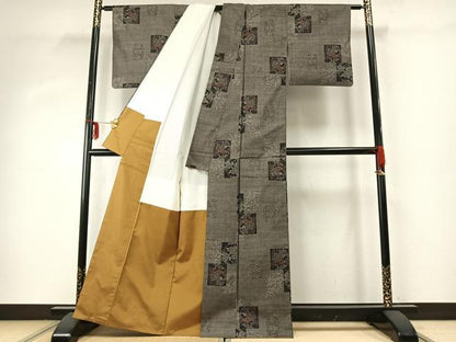 平和屋着物●本場大島紬 カタス9マルキ 色紙花文 正絹 逸品 AABE1678fy