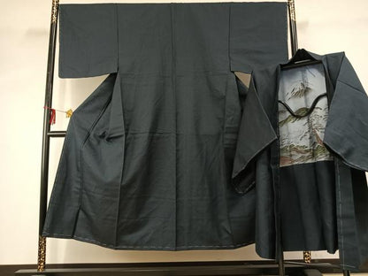 平和屋着物●男性　紬　アンサンブル　亀甲絣　正絹　逸品　AABE1680fy
