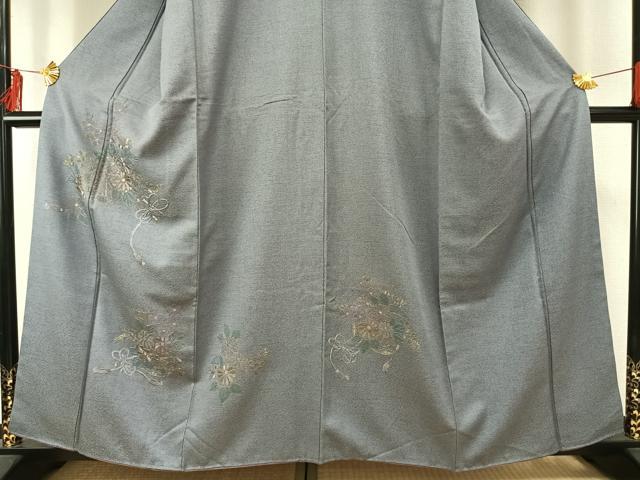 平和屋着物●訪問着　総刺繍　片輪車花文　金糸　正絹　逸品　AABE1690fy