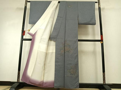 平和屋着物●訪問着　総刺繍　片輪車花文　金糸　正絹　逸品　AABE1690fy