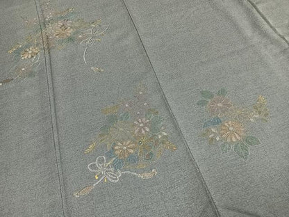 平和屋着物●訪問着　総刺繍　片輪車花文　金糸　正絹　逸品　AABE1690fy