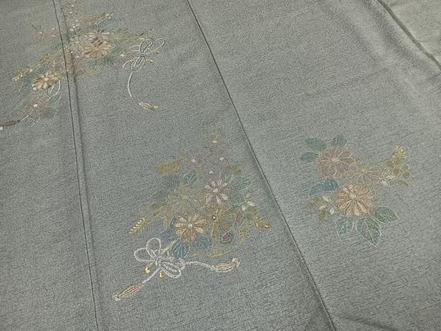 平和屋着物●訪問着　総刺繍　片輪車花文　金糸　正絹　逸品　AABE1690fy