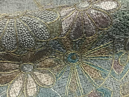 平和屋着物●訪問着　総刺繍　片輪車花文　金糸　正絹　逸品　AABE1690fy