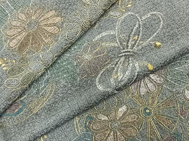 平和屋着物●訪問着　総刺繍　片輪車花文　金糸　正絹　逸品　AABE1690fy