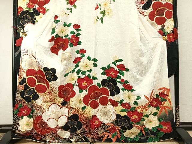 平和屋着物●豪華振袖　駒刺繍　草花文　暈し染め　金糸　金銀彩　正絹　逸品　AABE1698fy