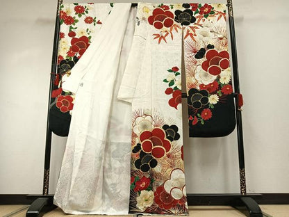 平和屋着物●豪華振袖　駒刺繍　草花文　暈し染め　金糸　金銀彩　正絹　逸品　AABE1698fy