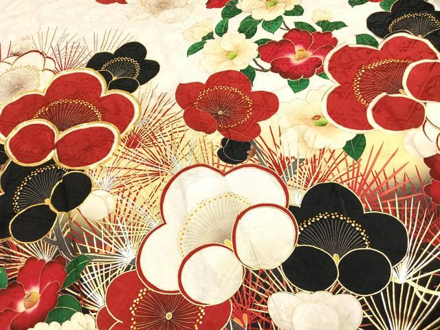 平和屋着物●豪華振袖　駒刺繍　草花文　暈し染め　金糸　金銀彩　正絹　逸品　AABE1698fy