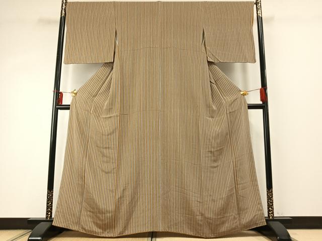 平和屋着物●上質な小紋 縞 鬼しぼ縮緬 正絹 逸品 AABE1707fy