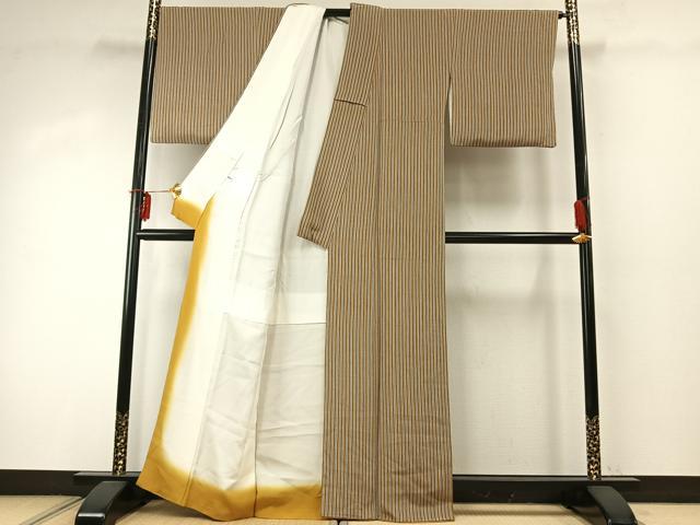 平和屋着物●上質な小紋 縞 鬼しぼ縮緬 正絹 逸品 AABE1707fy
