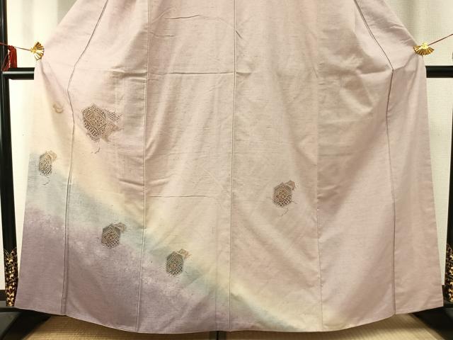 平和屋着物●訪問着　紬地　総刺繍　亀甲花文　暈し染め　正絹　逸品　AABE1708fy