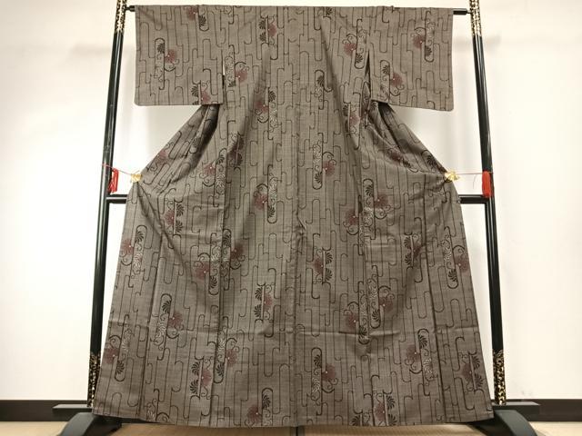 平和屋着物●本場大島紬　一元絣　花唐草文　正絹　逸品　AABE1737fy
