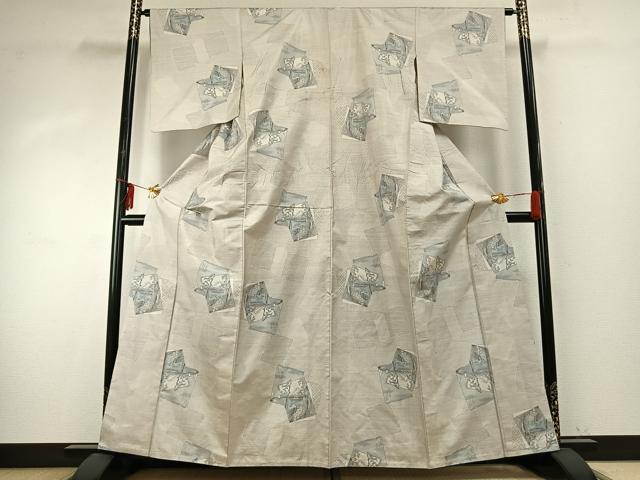 平和屋着物●本場大島紬　白大島　カタス7マルキ　総絣　風景色紙重ね文　正絹　逸品　AABE1739fy