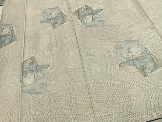 平和屋着物●本場大島紬　白大島　カタス7マルキ　総絣　風景色紙重ね文　正絹　逸品　AABE1739fy