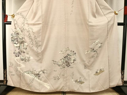 平和屋着物●訪問着 紬地 風景花文 金彩 正絹 逸品 AABE1751fy