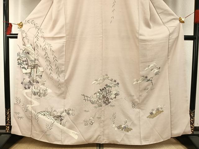 平和屋着物●訪問着 紬地 風景花文 金彩 正絹 逸品 AABE1751fy