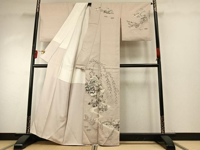 平和屋着物●訪問着 紬地 風景花文 金彩 正絹 逸品 AABE1751fy