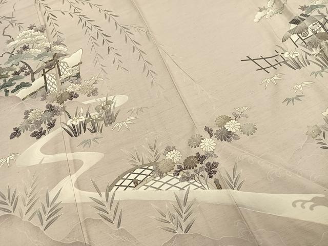 平和屋着物●訪問着 紬地 風景花文 金彩 正絹 逸品 AABE1751fy