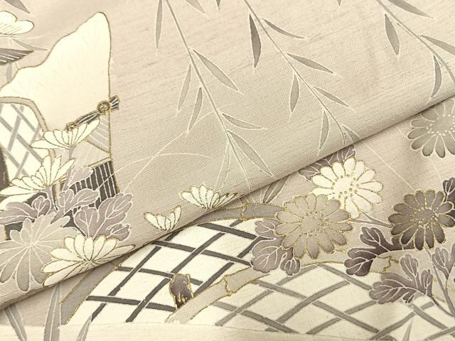 平和屋着物●訪問着 紬地 風景花文 金彩 正絹 逸品 AABE1751fy