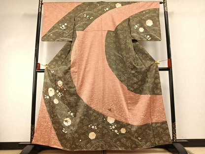 平和屋着物●訪問着 絞り 刺繍 雪輪花文 金糸 金彩 正絹 逸品 AABE1754fy