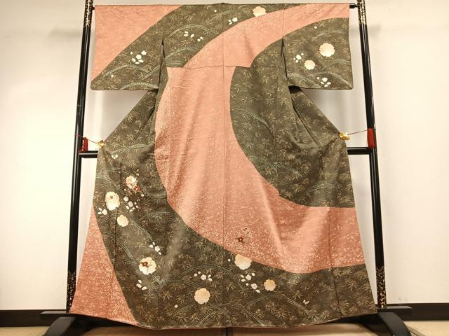 平和屋着物●訪問着 絞り 刺繍 雪輪花文 金糸 金彩 正絹 逸品 AABE1754fy