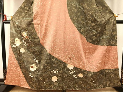 平和屋着物●訪問着 絞り 刺繍 雪輪花文 金糸 金彩 正絹 逸品 AABE1754fy