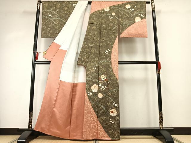 平和屋着物●訪問着 絞り 刺繍 雪輪花文 金糸 金彩 正絹 逸品 AABE1754fy