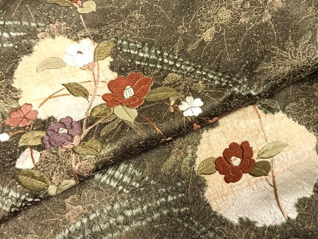 平和屋着物●訪問着 絞り 刺繍 雪輪花文 金糸 金彩 正絹 逸品 AABE1754fy