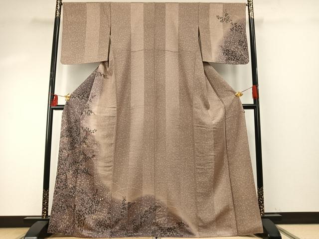 平和屋着物●訪問着　紬地　刺繍　花蝶文　暈し染め　金糸　正絹　逸品　AABE1761fy