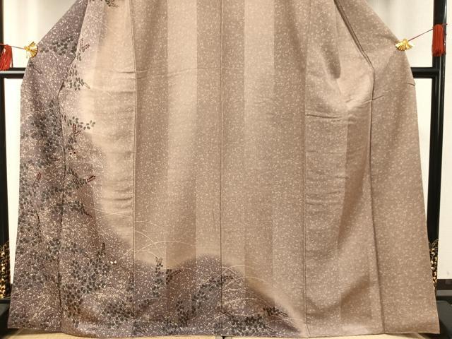 平和屋着物●訪問着　紬地　刺繍　花蝶文　暈し染め　金糸　正絹　逸品　AABE1761fy