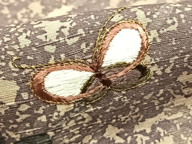 平和屋着物●訪問着　紬地　刺繍　花蝶文　暈し染め　金糸　正絹　逸品　AABE1761fy