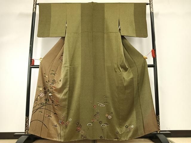 平和屋着物●訪問着 枝花文 暈し染め 金彩 正絹 逸品 AABE1772fy