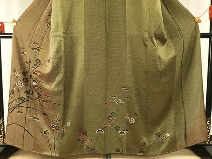 平和屋着物●訪問着 枝花文 暈し染め 金彩 正絹 逸品 AABE1772fy