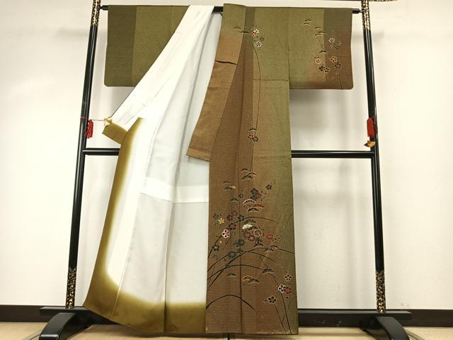 平和屋着物●訪問着 枝花文 暈し染め 金彩 正絹 逸品 AABE1772fy