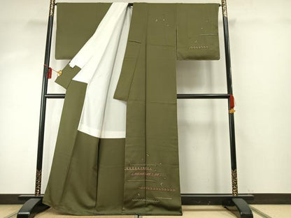 平和屋着物●訪問着　幾何学霞文　金糸　正絹　逸品　AABE1780fy
