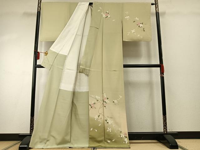 平和屋着物●訪問着　枝花文　暈し染め　正絹　逸品　AABE1783fy
